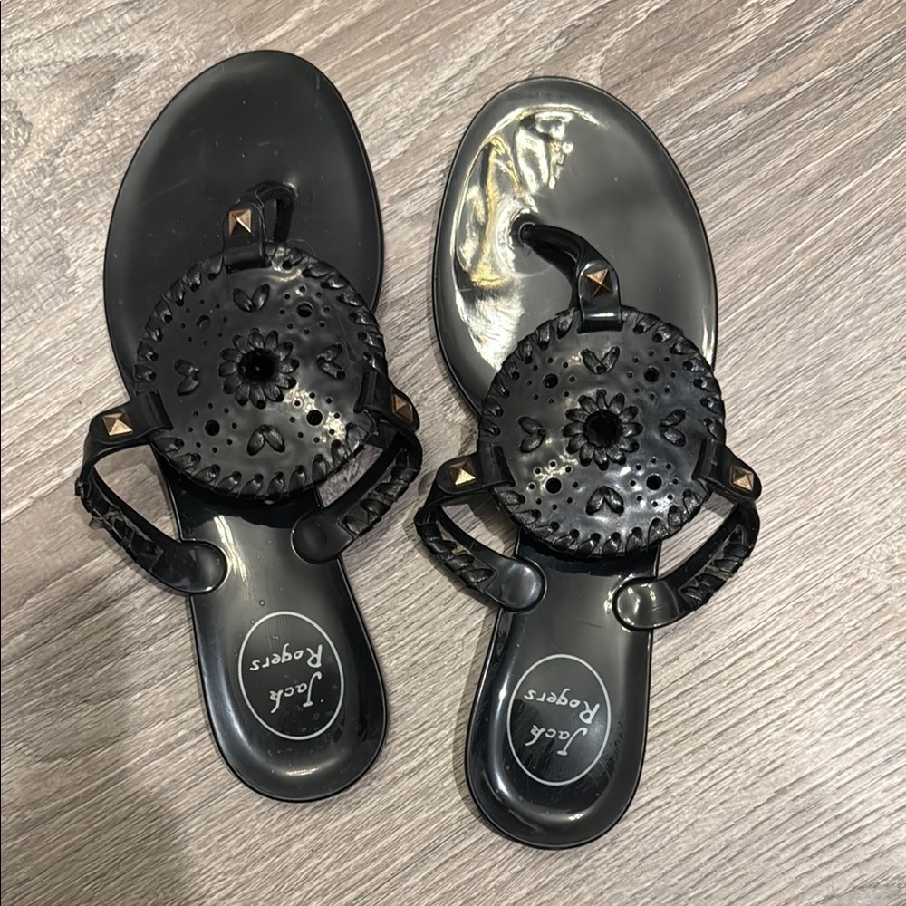 Jack Rogers | Black Jelly Sandals with Studded Detail